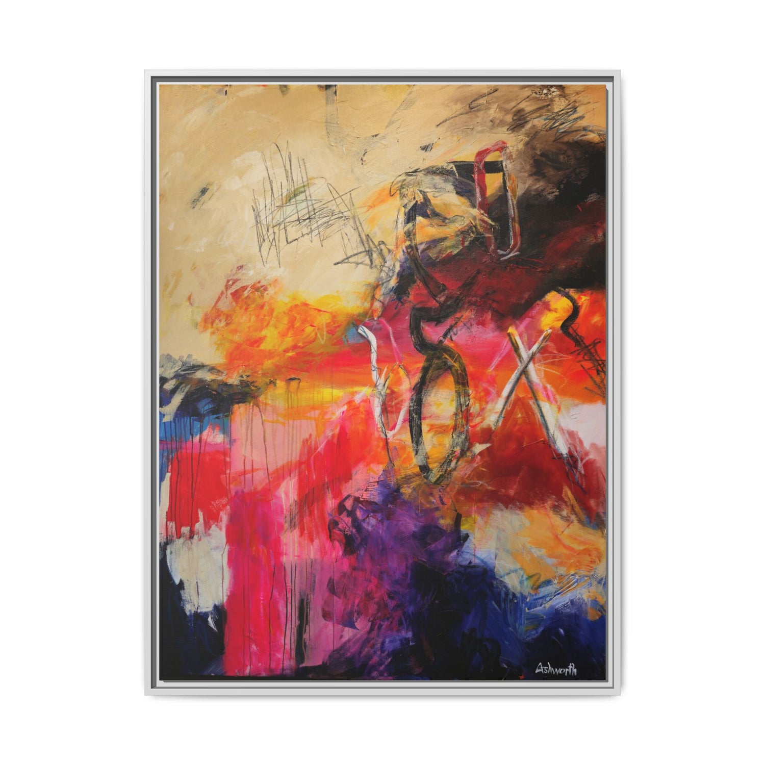 Ancient Marks (Abstract) Framed Canvas Art