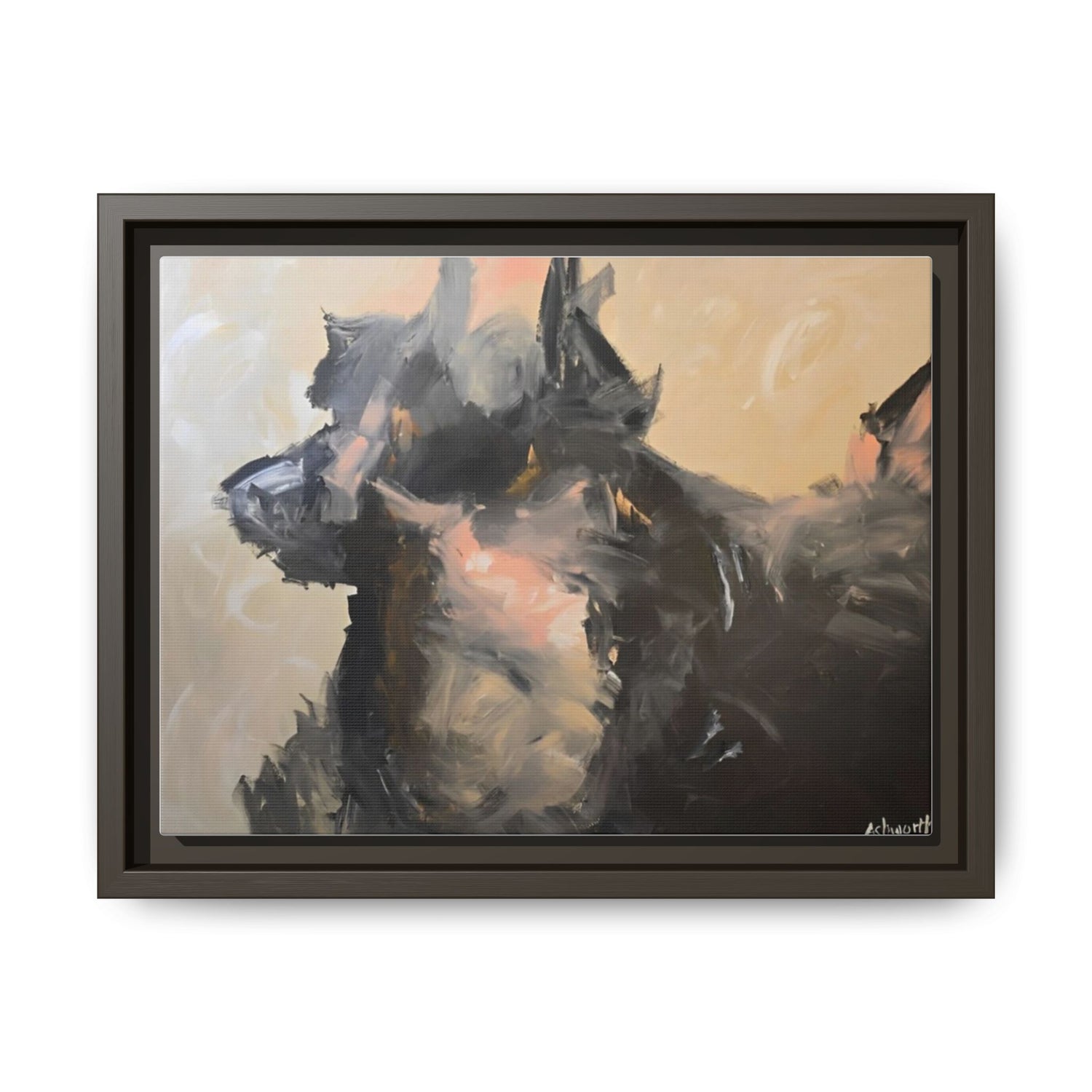 Chasing Shadows-Happy Dog Running Framed Canvas Art