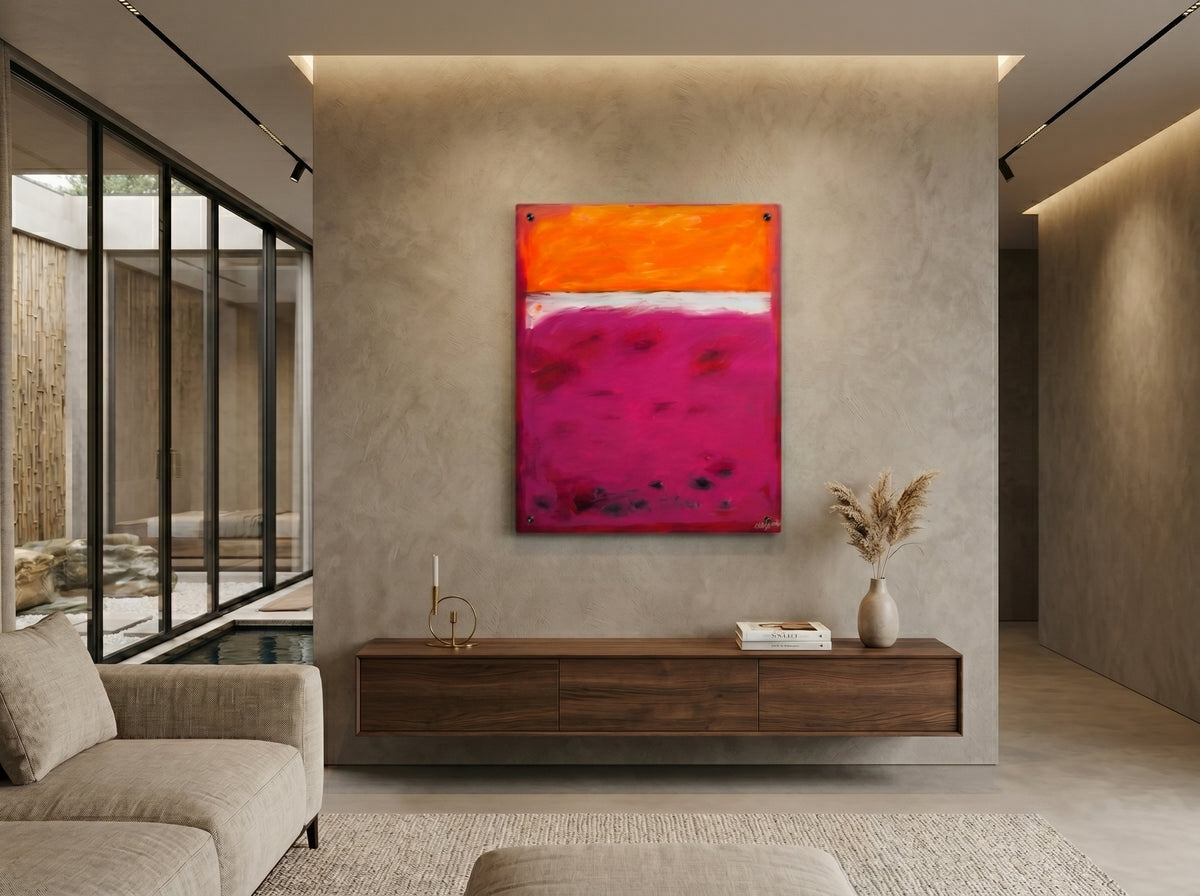 Crimson Orange Skies — Acrylic Print in a real space