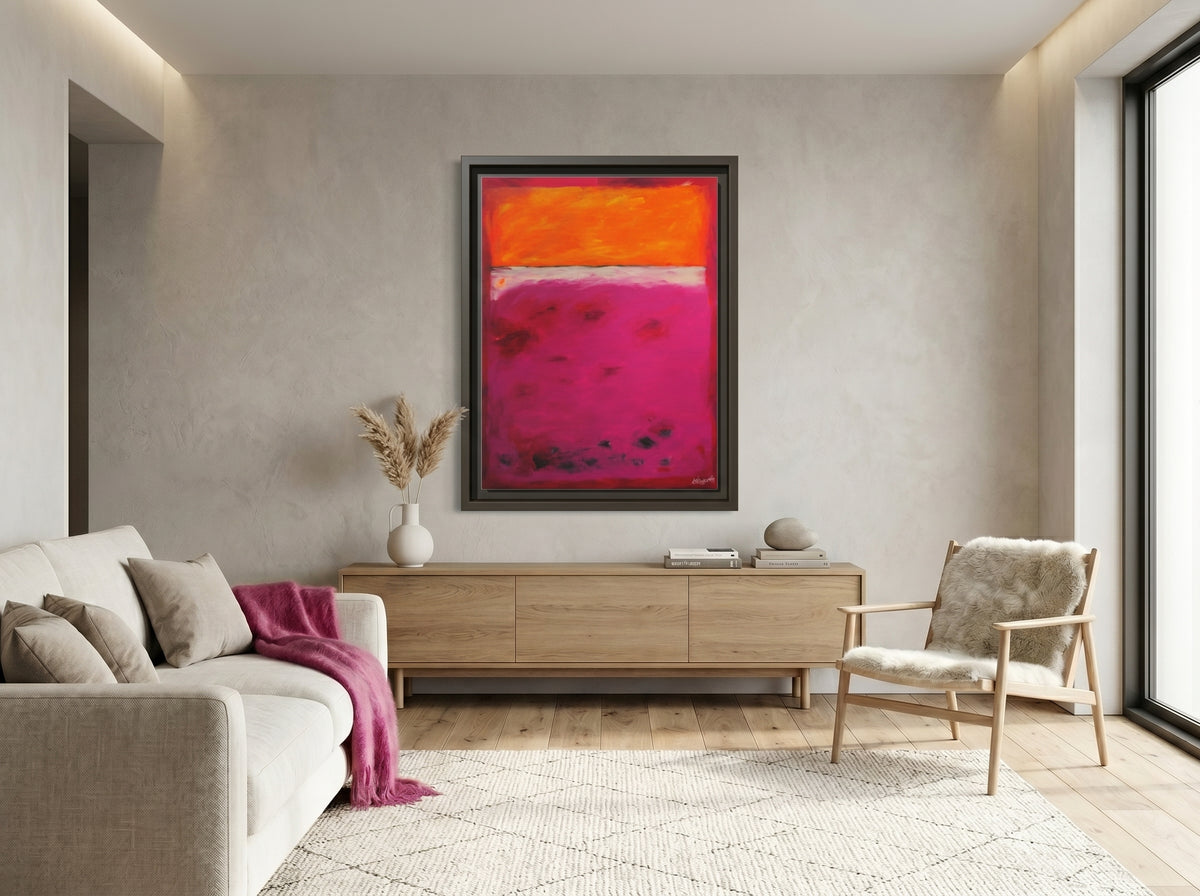 Crimson Orange Skies Framed Canvas Art in a real space