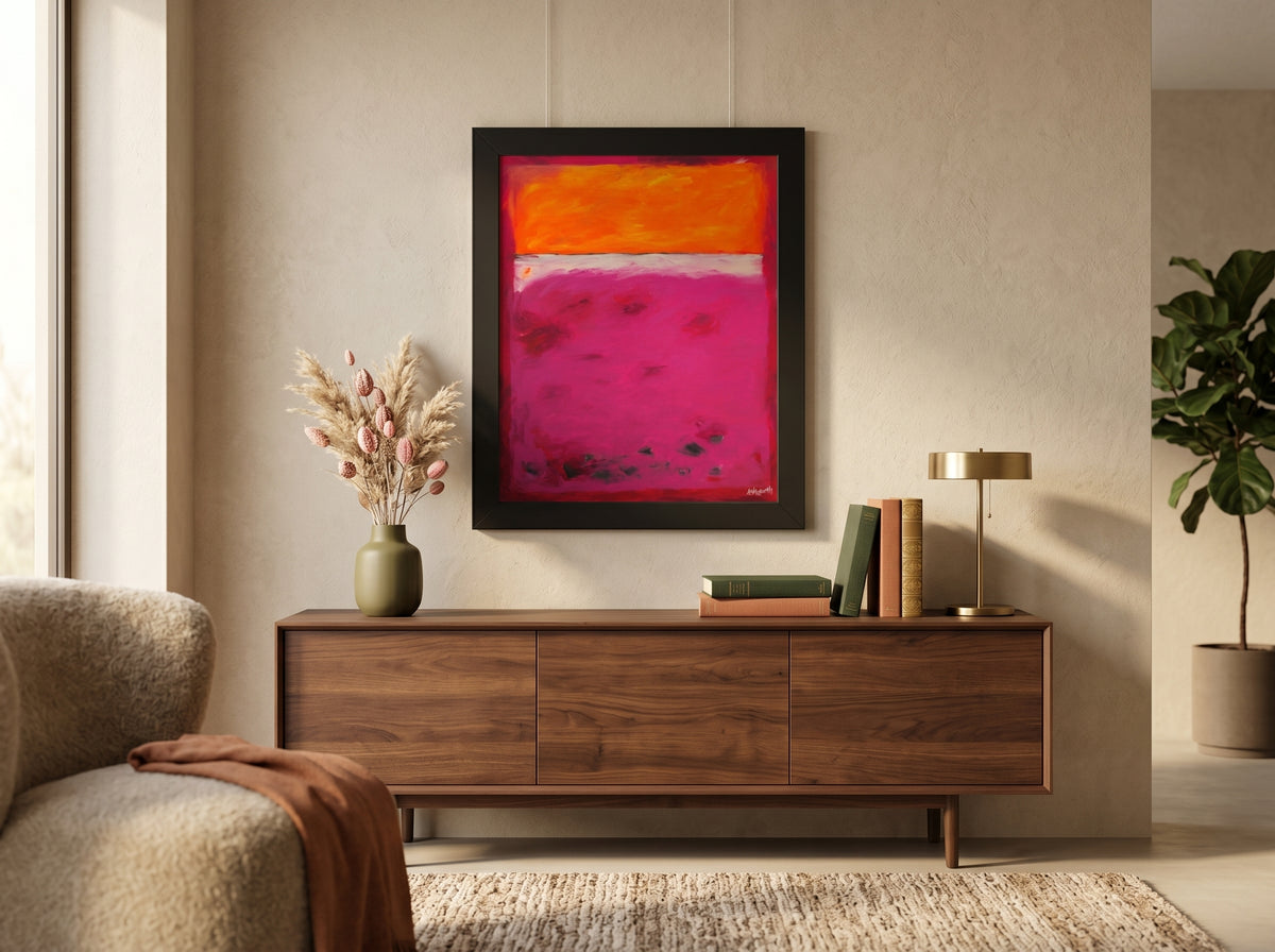 Crimson Orange Skies — Framed Art Print in a real space
