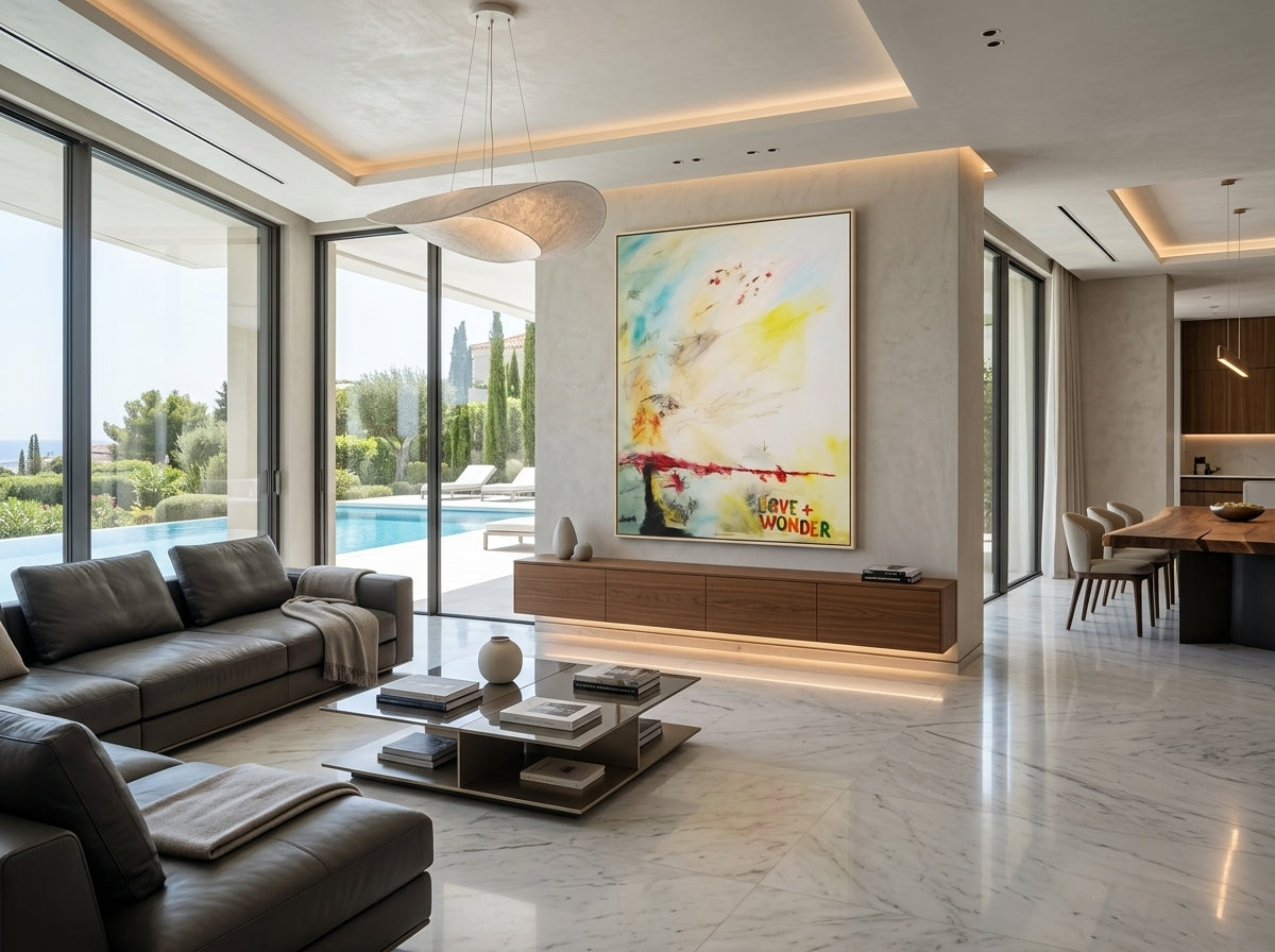 Love + Wonder 2 Framed Canvas Art in a real space