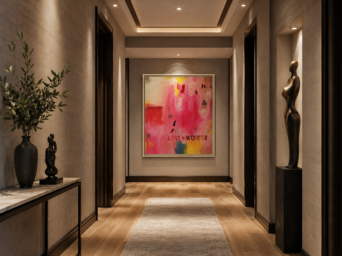 Love + Wonder #5 Framed Canvas Art in a real space