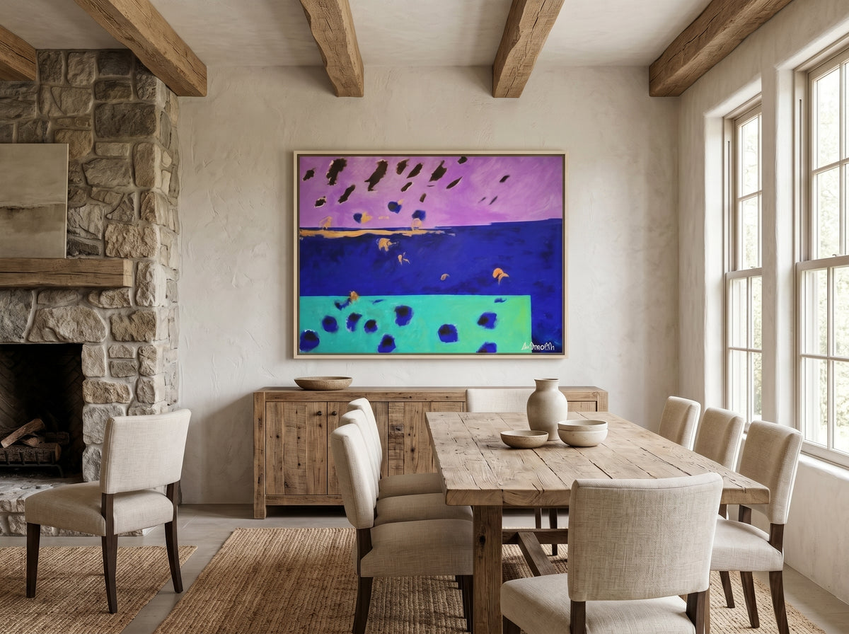 On the Lake Its Raining Framed  Canvas Art in a real space