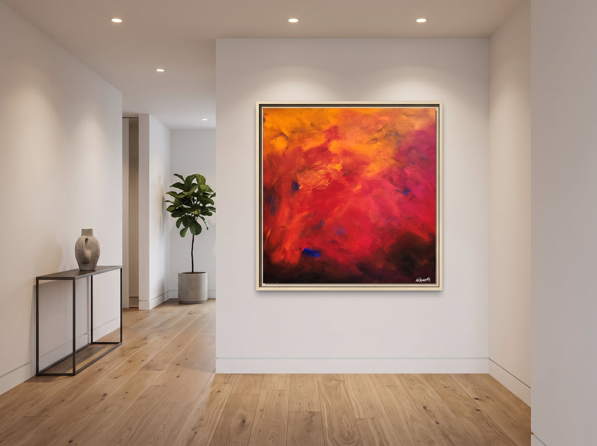Red Hot Heart Framed Canvas Art in a real space