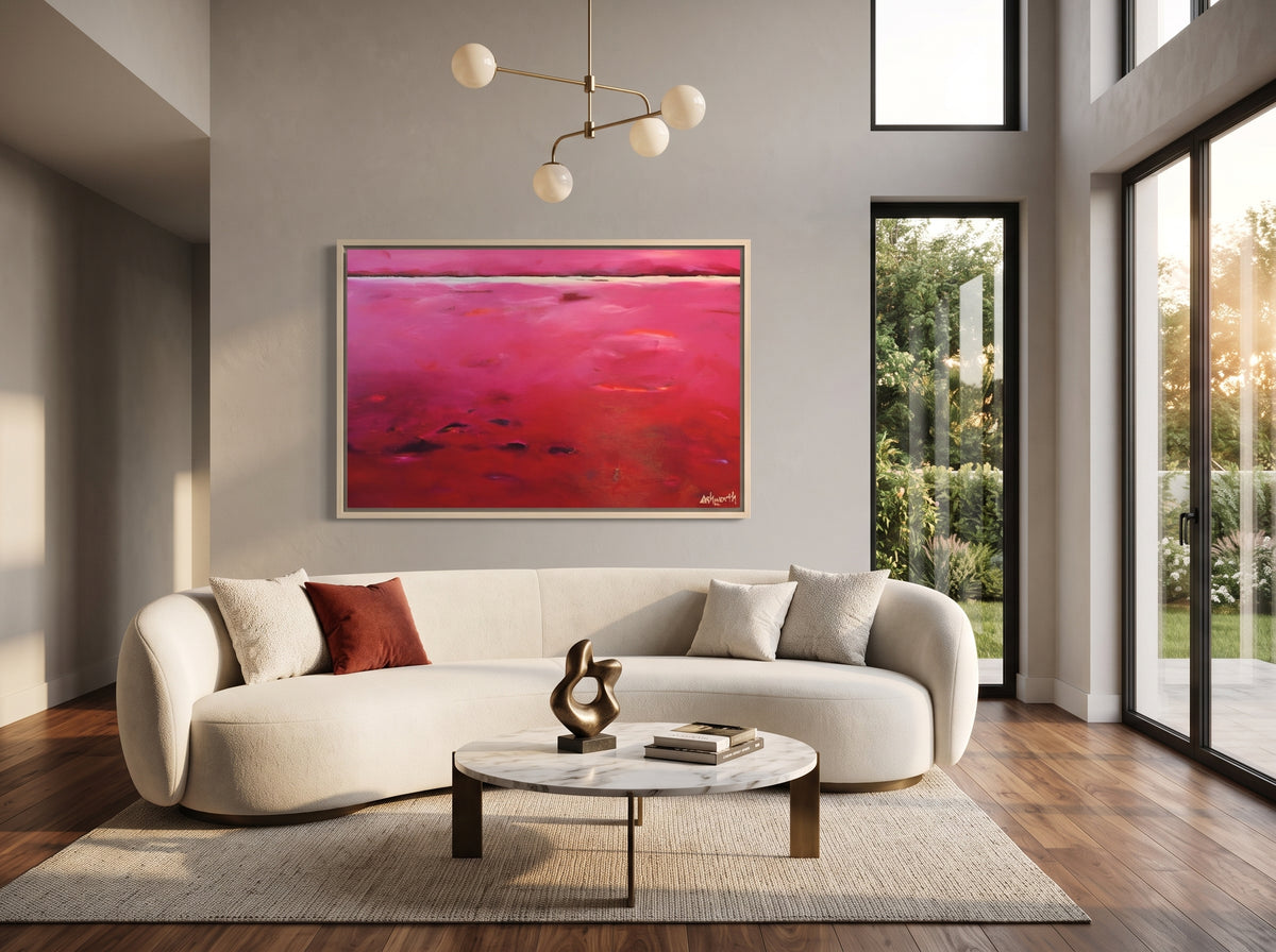 Ruby Red (Abstract) Framed Canvas Art in a real space