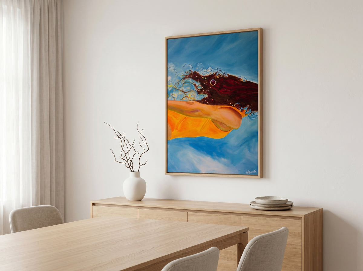 Swimmer Girl #1 Framed Canvas Art in a real space