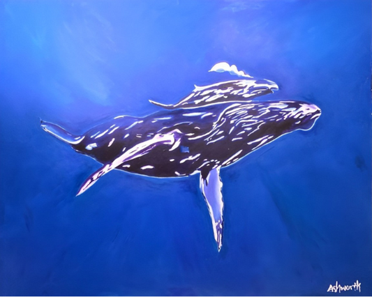 A mother and child reunion- humpback whales -original art