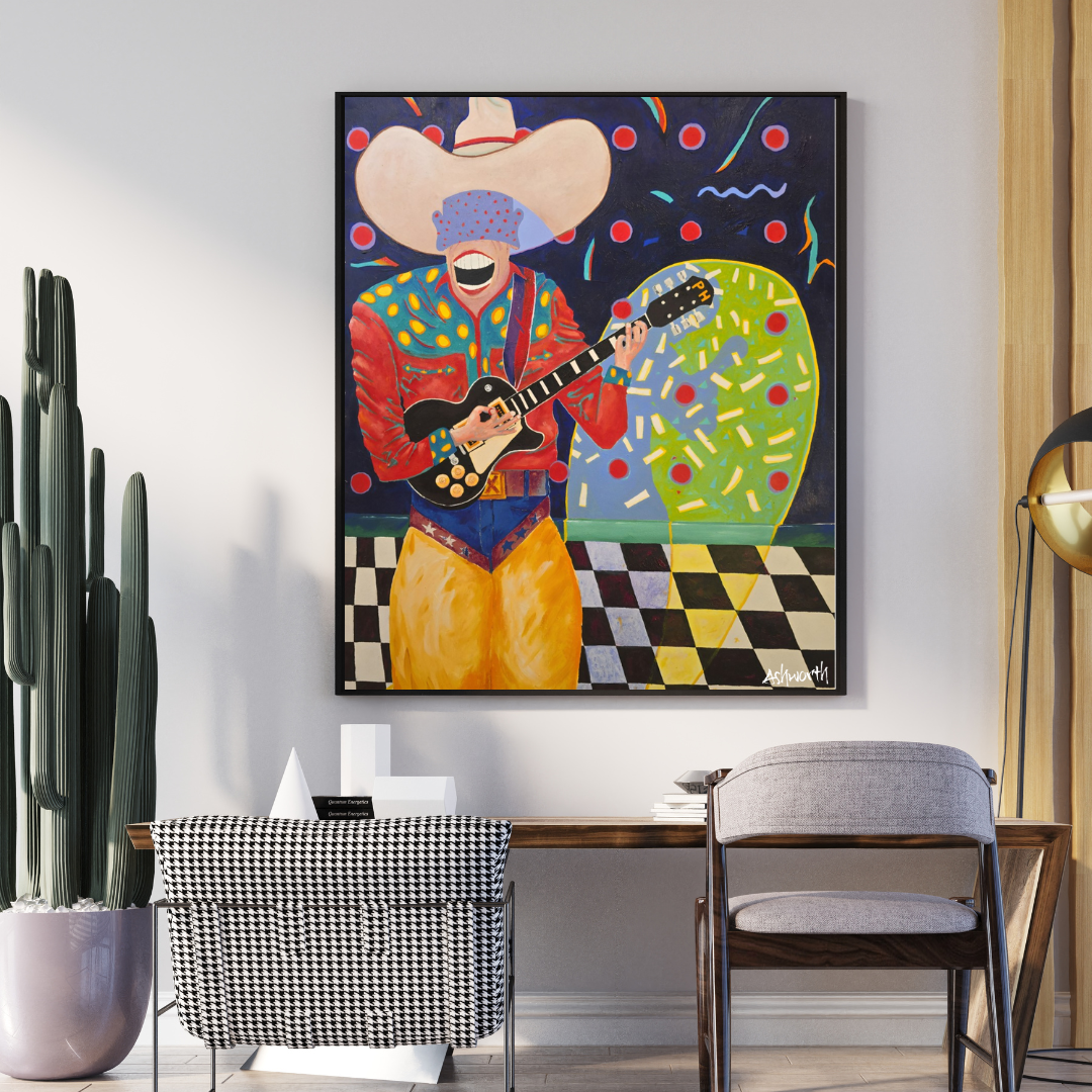 Whimsical cowboy up-print art