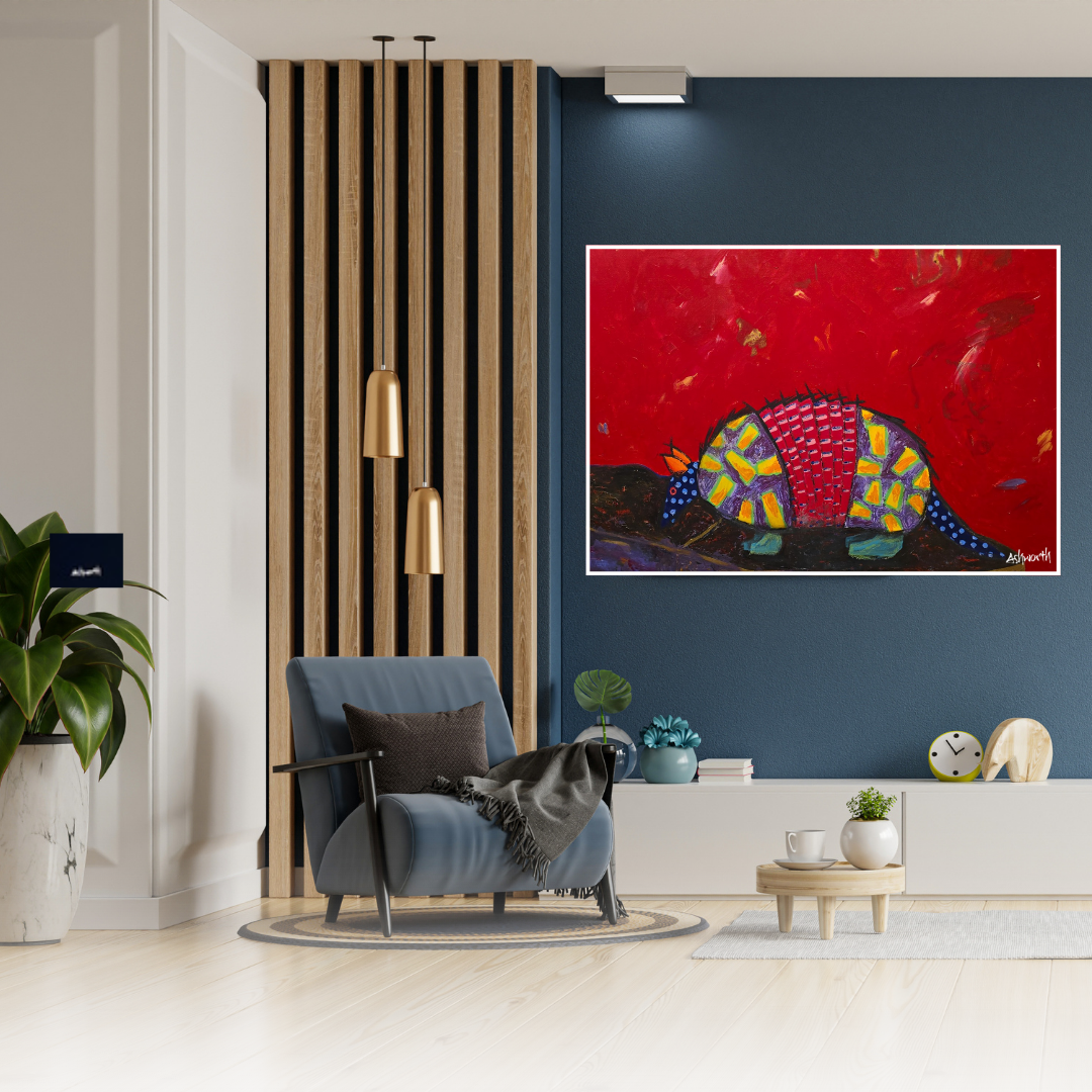 Red armadillo-print art