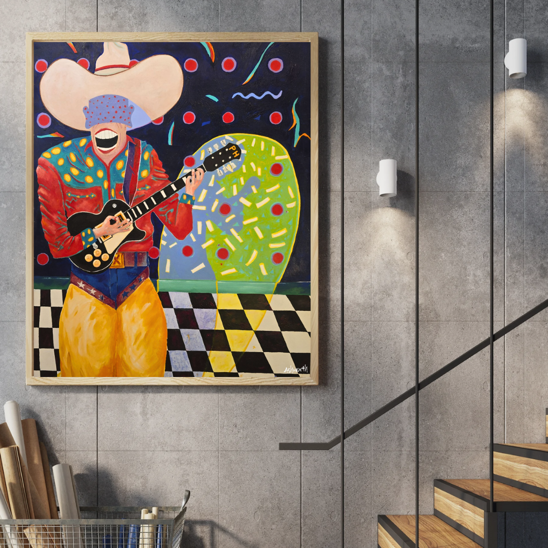 Whimsical cowboy up-print art